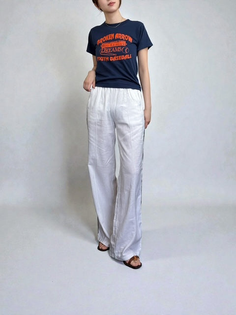 White Wide Pants with Black Sideline | Made in Italy