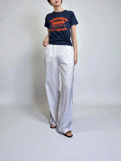 White Wide Pants with Black Sideline | Made in Italy