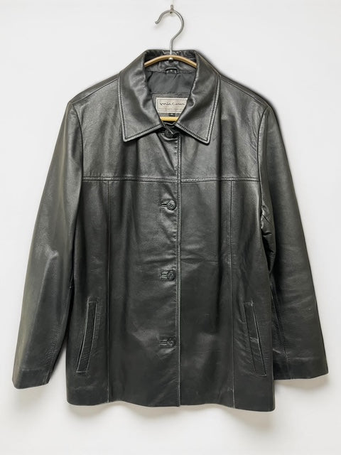 Leather Car Coat Jacket | BLK