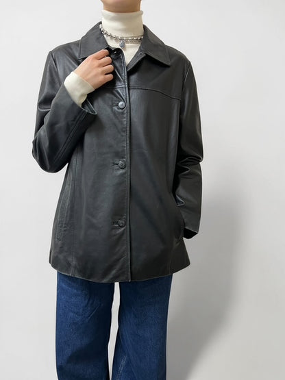 Leather Car Coat Jacket | BLK