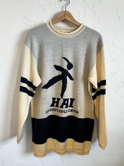 HAI SPORTING GEAR | Crew Neck Wool Sweater | White×Navy