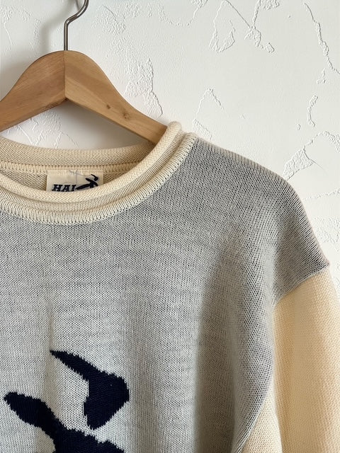 HAI SPORTING GEAR | Crew Neck Wool Sweater | White×Navy