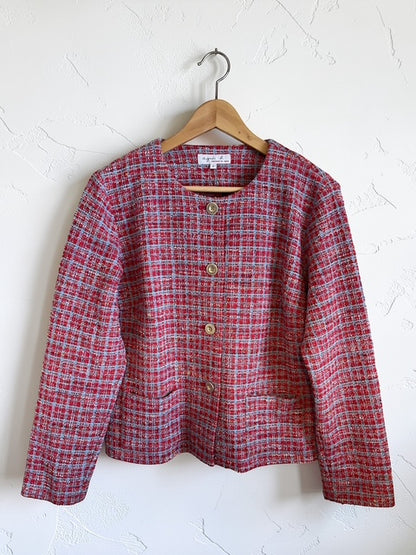 Agnes b. | Collarless Tweed Short Jacket | RED