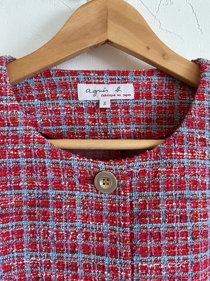 Agnes b. | Collarless Tweed Short Jacket | RED