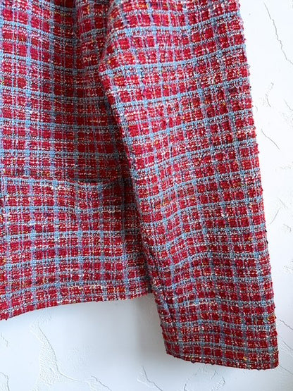 Agnes b. | Collarless Tweed Short Jacket | RED
