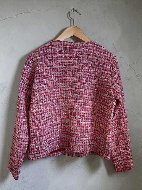Agnes b. | Collarless Tweed Short Jacket | RED