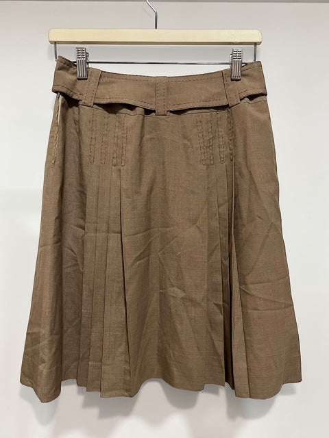 Mid-Length Pleated Skirt with Belt | BRW