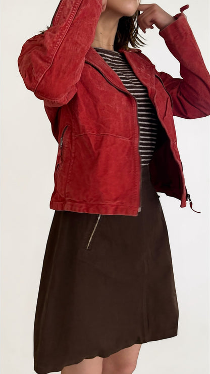 Leather Biker Short Jacket | RED
