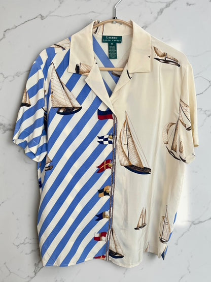 Lauren Ralph Lauren | Nautical Sailboat Print Short Sleeve Shirt | M