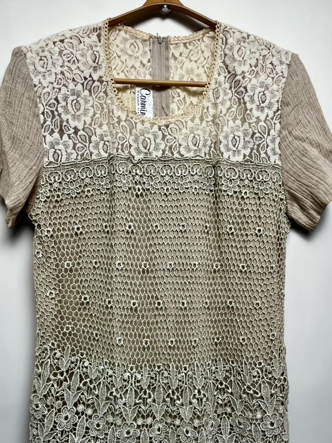 Linen Blend 3-Piece Set with Lace Vest & Short Sleeve Dress & Pants | Made in U.S.A