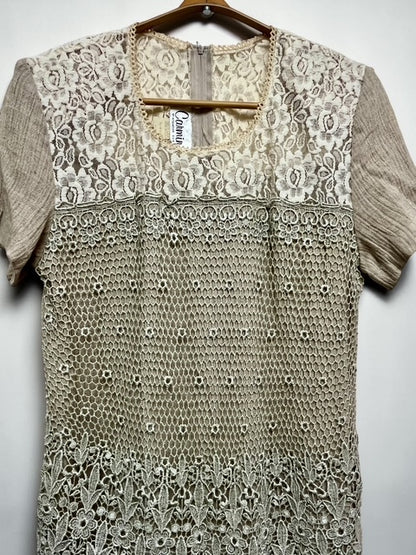 Linen Blend 3-Piece Set with Lace Vest & Short Sleeve Dress & Pants | Made in U.S.A
