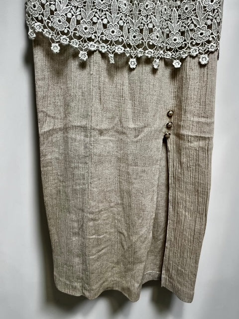 Linen Blend 3-Piece Set with Lace Vest & Short Sleeve Dress & Pants | Made in U.S.A