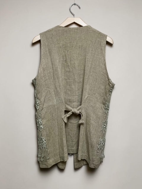 Linen Blend 3-Piece Set with Lace Vest & Short Sleeve Dress & Pants | Made in U.S.A