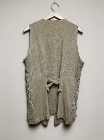 Linen Blend 3-Piece Set with Lace Vest & Short Sleeve Dress & Pants | Made in U.S.A