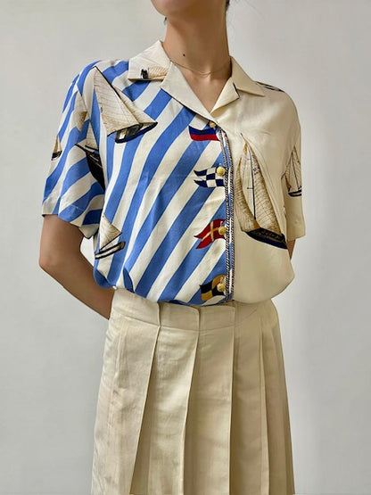 Lauren Ralph Lauren | Nautical Sailboat Print Short Sleeve Shirt | M