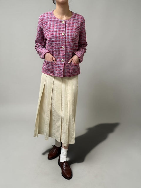 Agnes b. | Collarless Tweed Short Jacket | RED