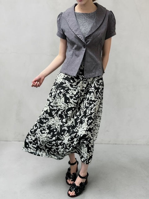 Long flower Printed skirt | BLK